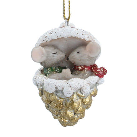 Resin Mice In Gold Cone Decoration