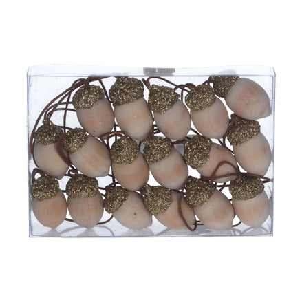 Wood Gold Sparkling Acorns Decoration – Box of 18