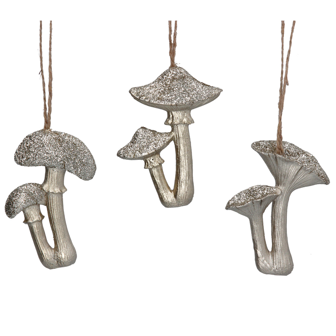 Pale Gold Glitter Resin Toadstool Decoration – 3 Assorted