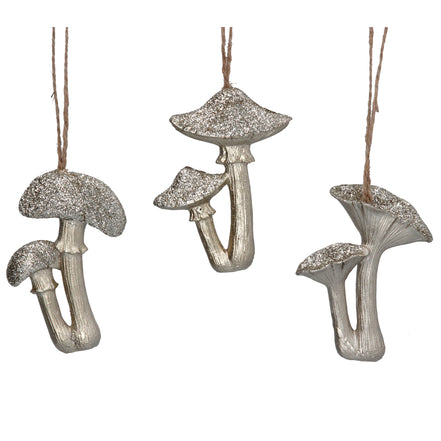Pale Gold Glitter Resin Toadstool Decoration – 3 Assorted