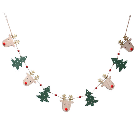 Wooden Deer Head Trees String Garland