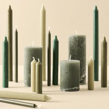 Short Dinner Candle Dusty Green Rustic