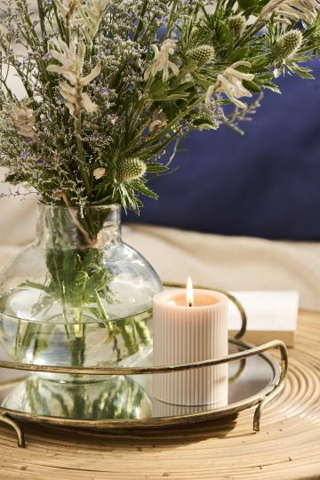 Pillar candle grooved paraffin linen