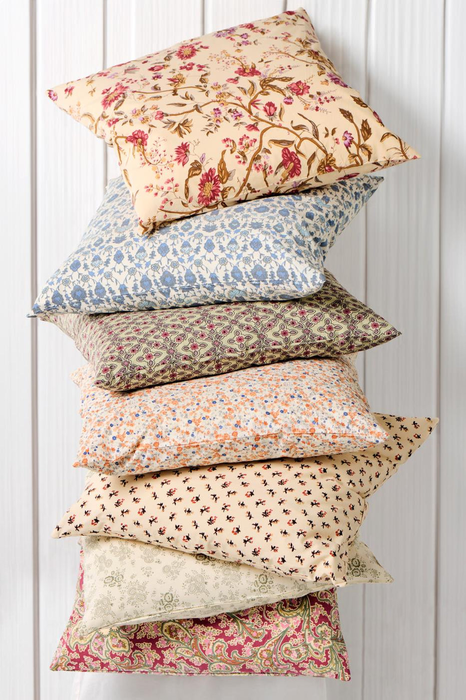 Orange and Blue Flowered Cotton Cushion