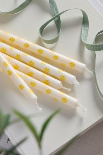 Taper candle with Yellow Flowers