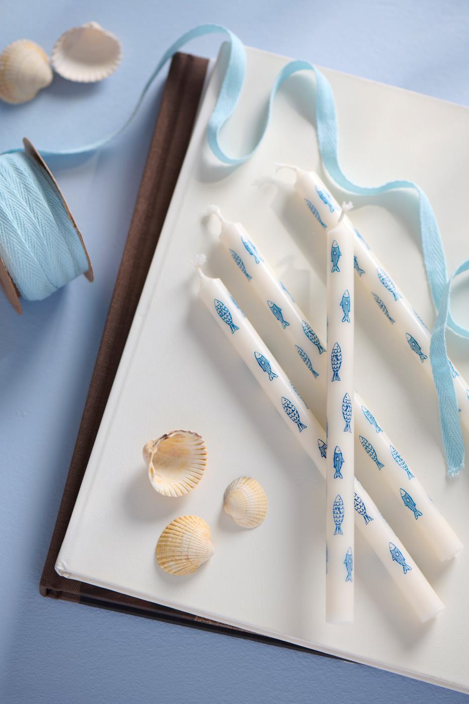 Taper candle with Blue Fish