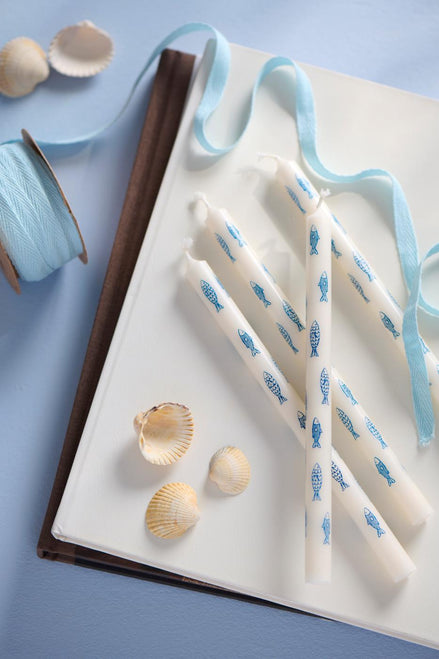 Taper candle with Blue Fish