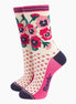 Women's Bamboo Socks - Cream/Pink, Pansies: UK 3-7 | EU 36-40 | US 5-9
