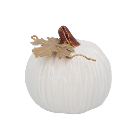 Mini Pumpkin Stoneware Ornament with Gold Leaf – White