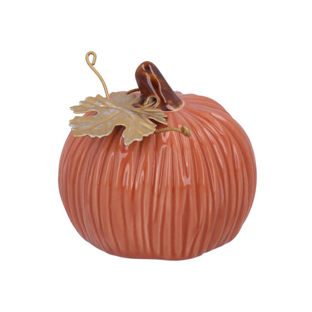 Mini Pumpkin Stoneware Ornament with Gold Leaf – Orange