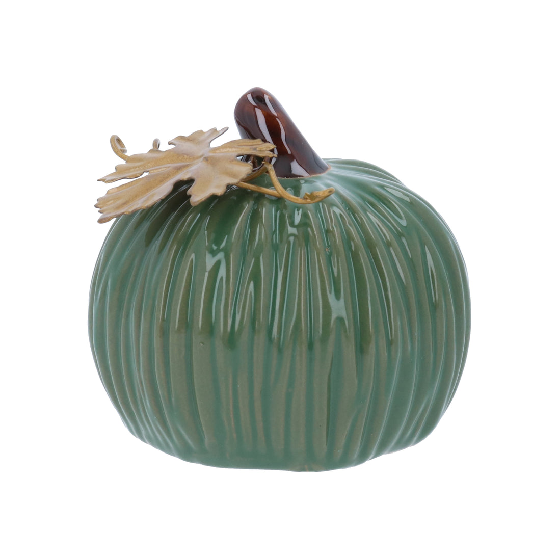 Mini Pumpkin Stoneware Ornament with Gold Leaf – Green