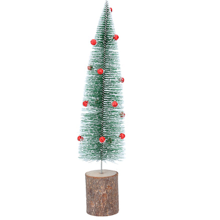 Green Bristle Tree With Red Bells On Log Ornament,
