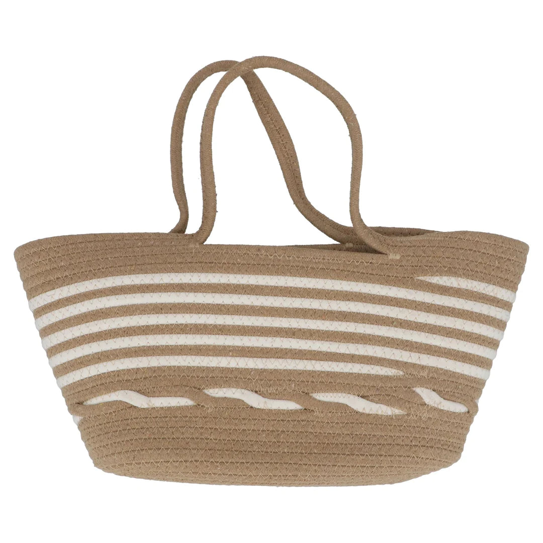Natural/White Striped Jute Shopper Bag