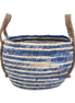 Blue Stripe Round Corn Husk Basket - Small
