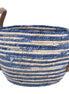 Blue Stripe Round Corn Husk Basket - Medium