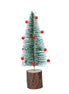Green Bristle Tree With Red Bells On Log Ornament,