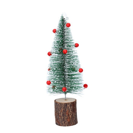 Green Bristle Tree With Red Bells On Log Ornament,