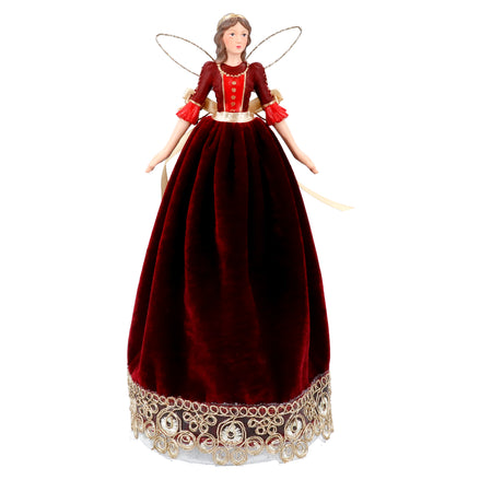 Red Velvet Gold Lace Tree Top Fairy – Large