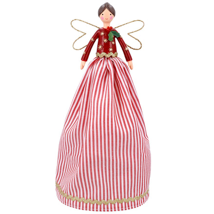 Red Stripe Resin/Fabric Tree Top Fairy,