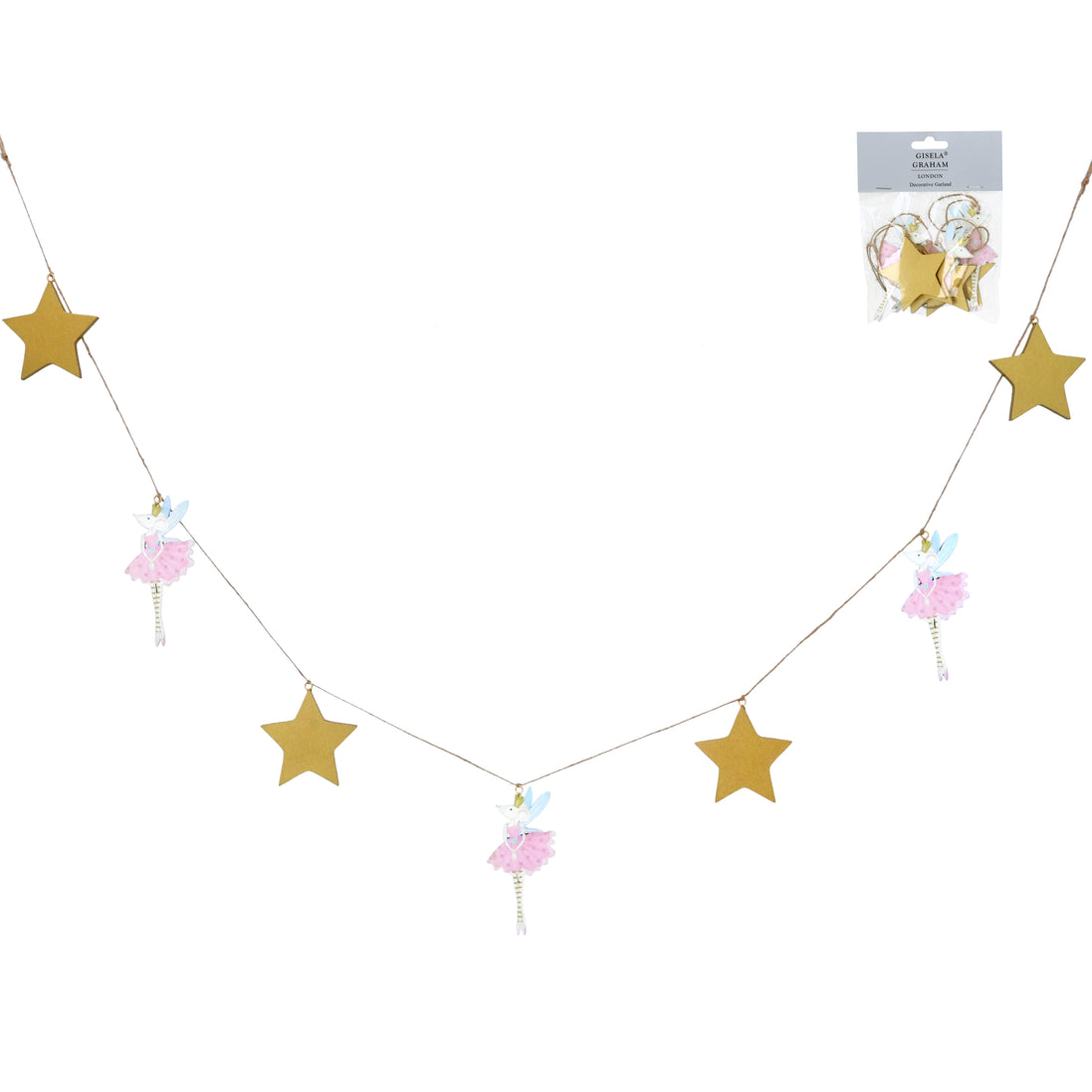 Pink Ballerina Mice/Gold Stars Wood Garland