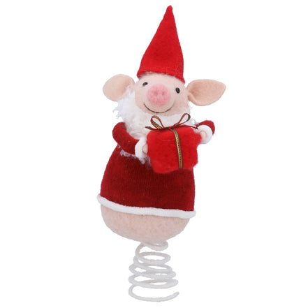 Pig With Santa Outfit Tree Topper