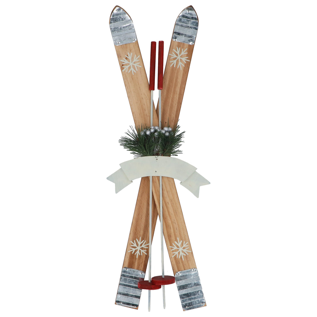 Large Metal Tip Wood Skis Ornament