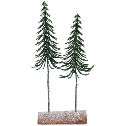 Green Slim Double Glittered Tree On Log Ornament