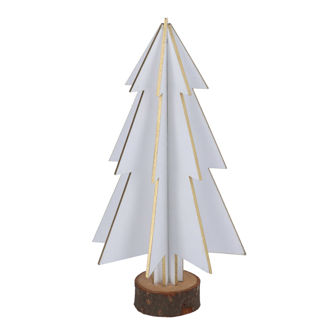 White Wood 3D Tree With Gold Trim Ornament