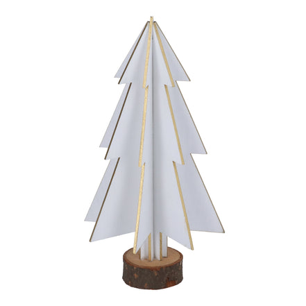 White Wood 3D Tree With Gold Trim Ornament