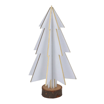 White Wood 3D Tree With Gold Trim Ornament