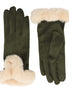 Faux Fur Cuff Gloves -  Green