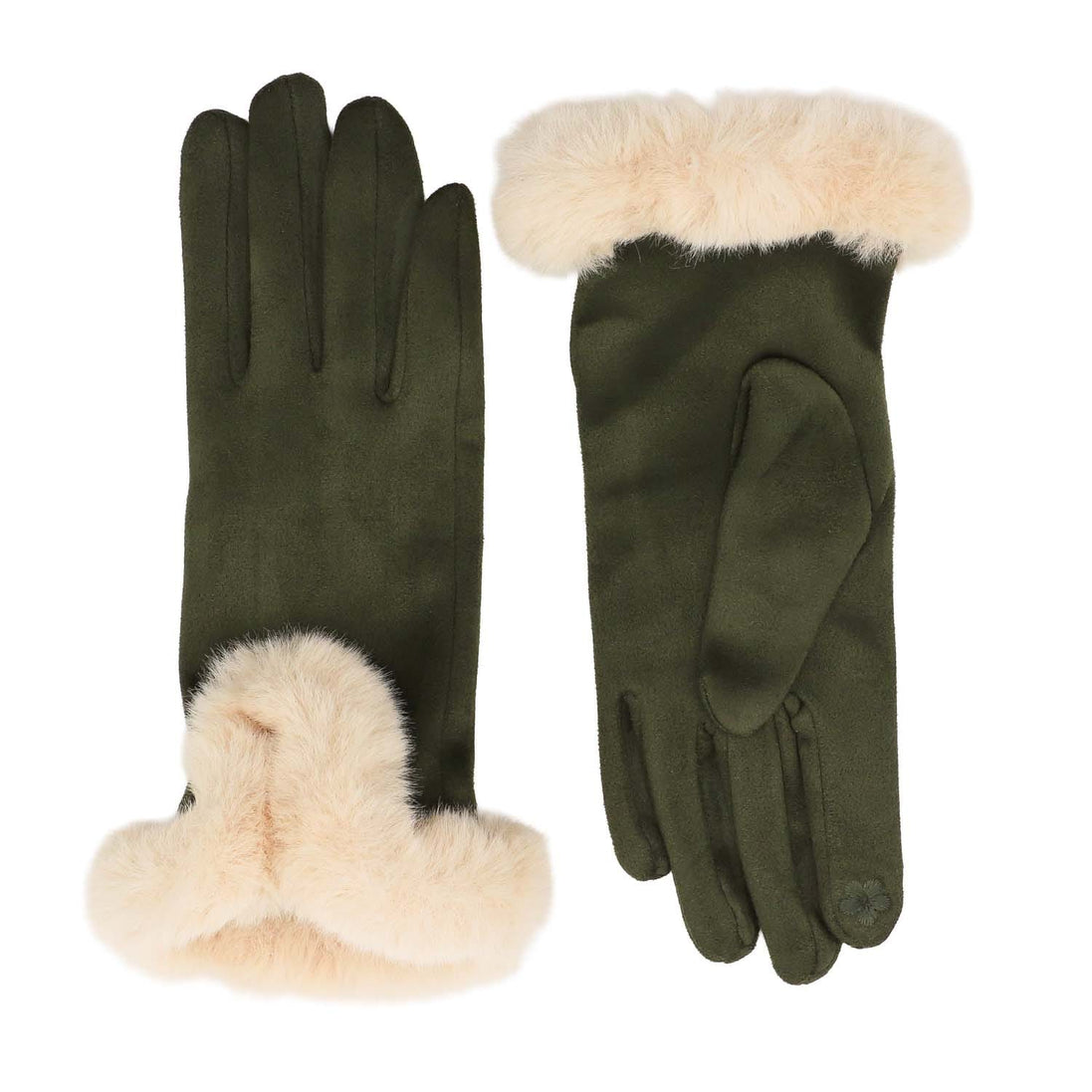 Faux Fur Cuff Gloves -  Green