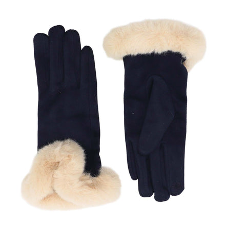 Faux Fur Cuff gloves - Navy