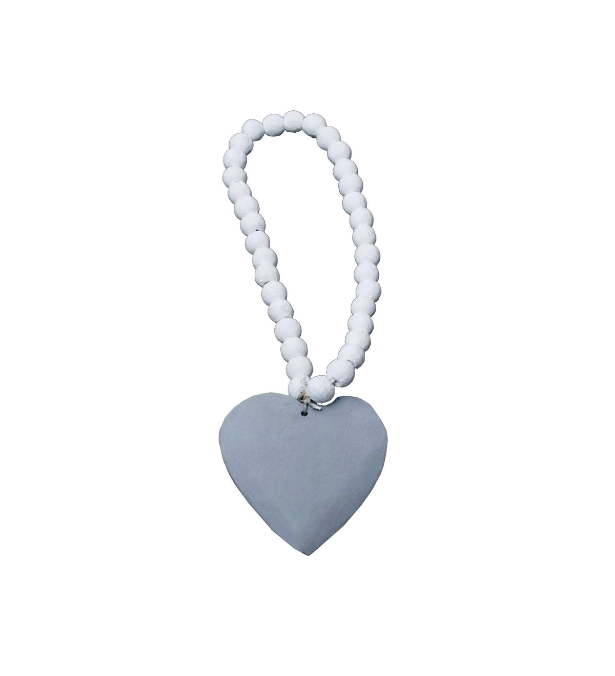 Hanging Beaded Wooden Heart White/Grey