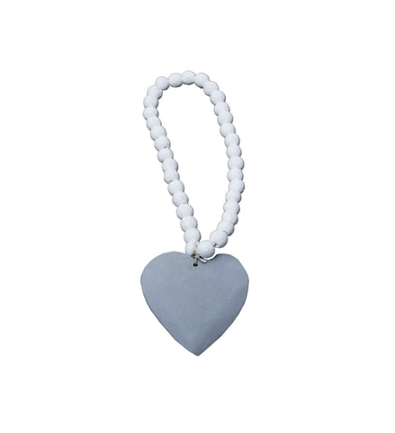 Hanging Beaded Wooden Heart White/Grey