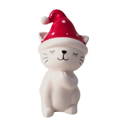 12.8cm Cat with Christmas Hat Decoration