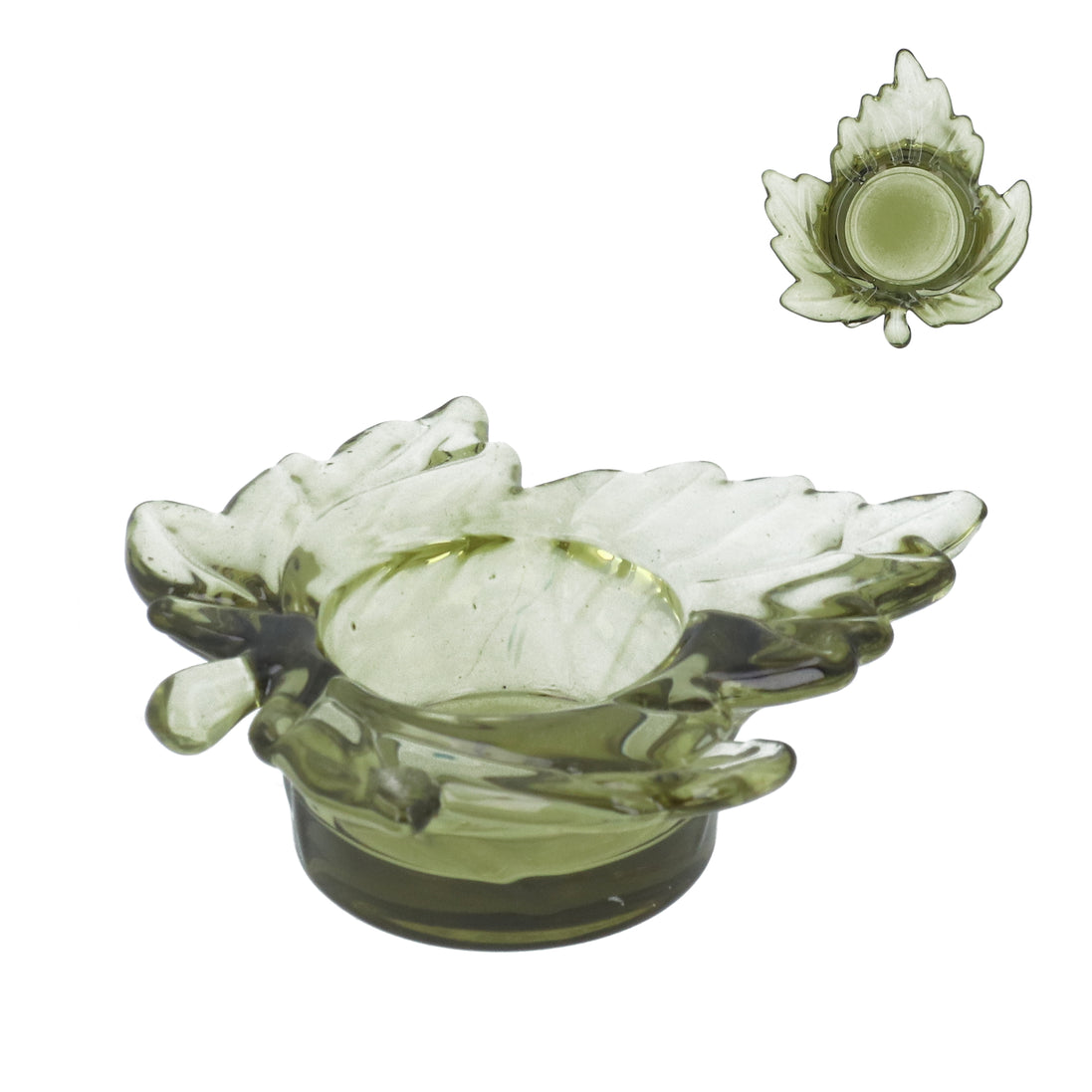Glass Maple Leaf Tea light Holder - Green