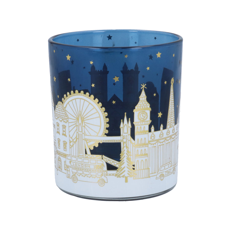 Gold London Scene Tealight Holder - Blue