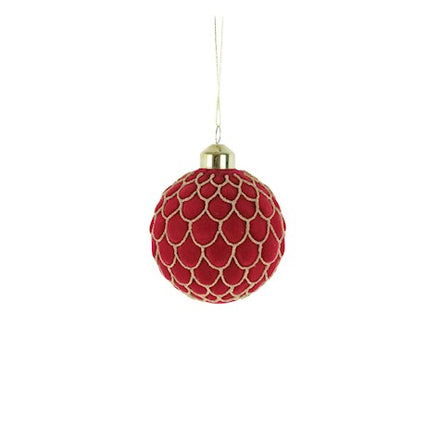 Hanging Red & Gold Beaded Bauble – 8cm