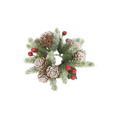 Frosted Fir/Red Berry Candle Ring, Small