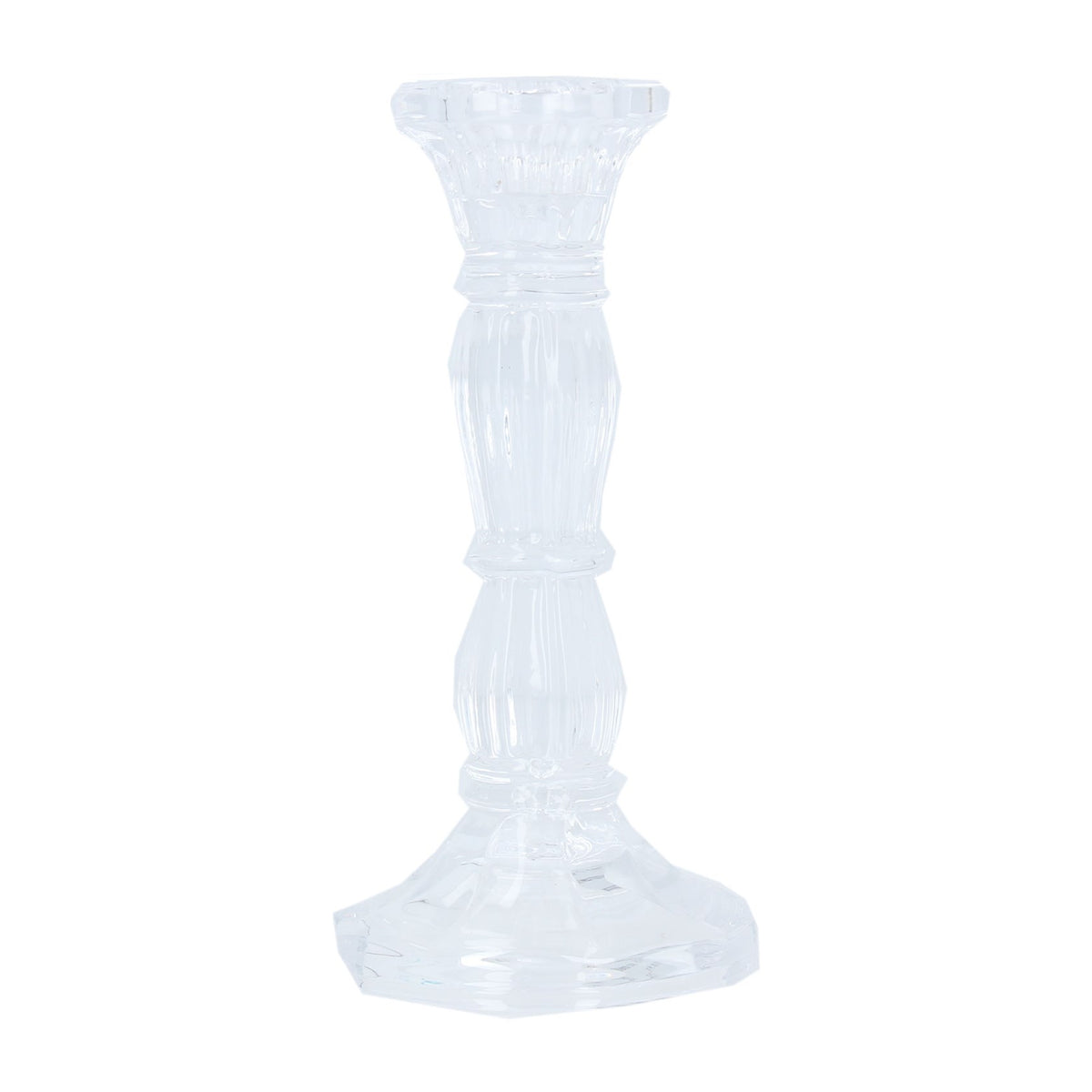 Clear Glass Moulded Candlestick Medium