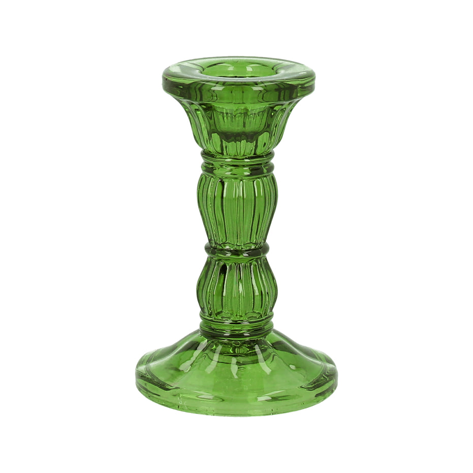 Green Glass Moulded Candlestick