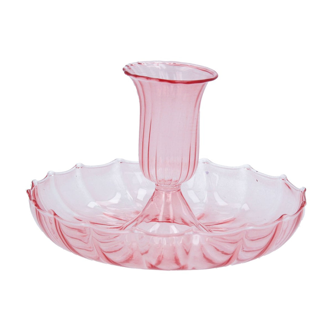 Pink Glass Fluted Candlestick