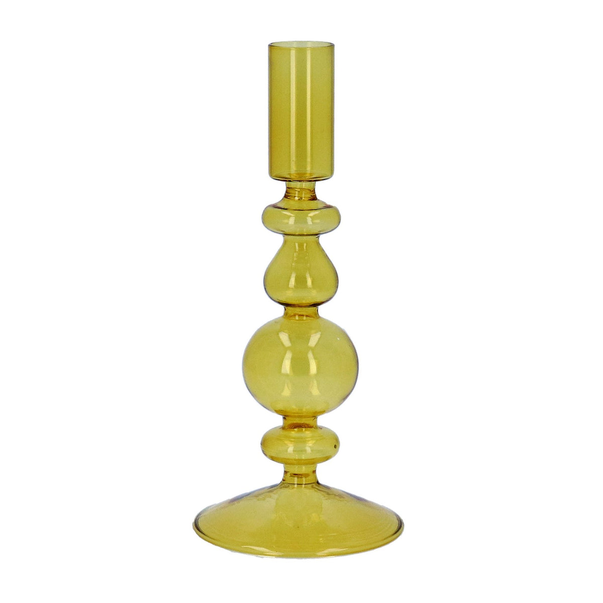 Yellow Glass Piped Taper Candlestick