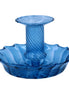 Clear Blue Glass Short Candle Holder