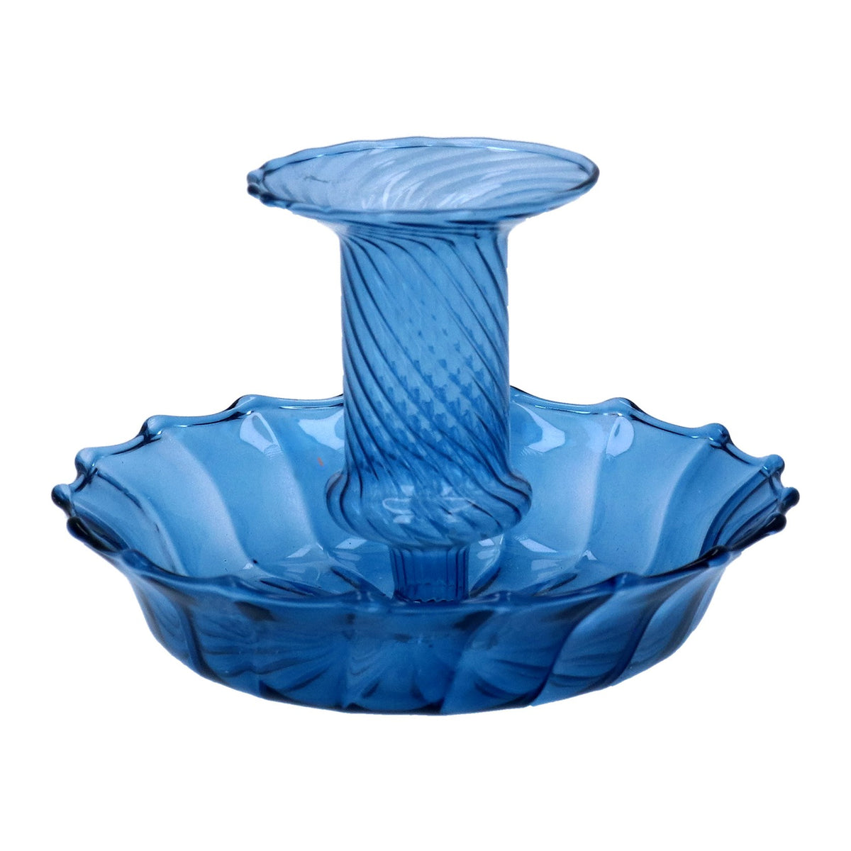Clear Blue Glass Short Candle Holder