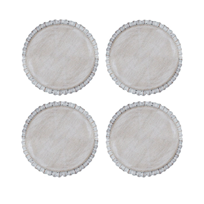 Whitewash Wooden Beaded Edge Coasters - Set of Four
