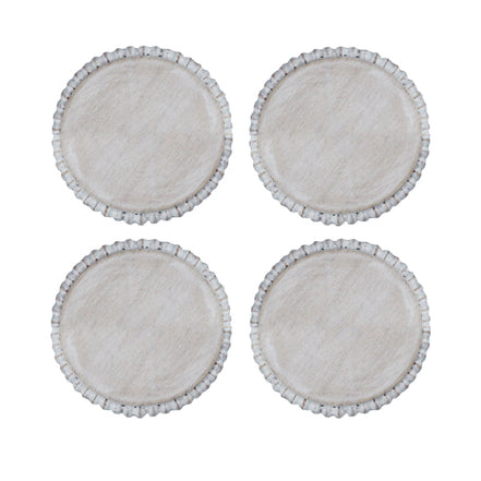 Whitewash Wooden Beaded Edge Coasters - Set of Four