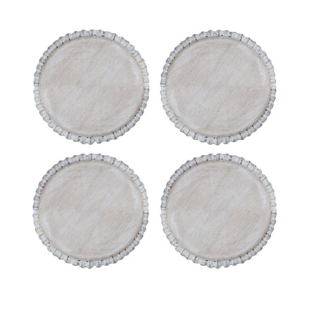 Whitewash Wooden Beaded Edge Coasters - Set of Four
