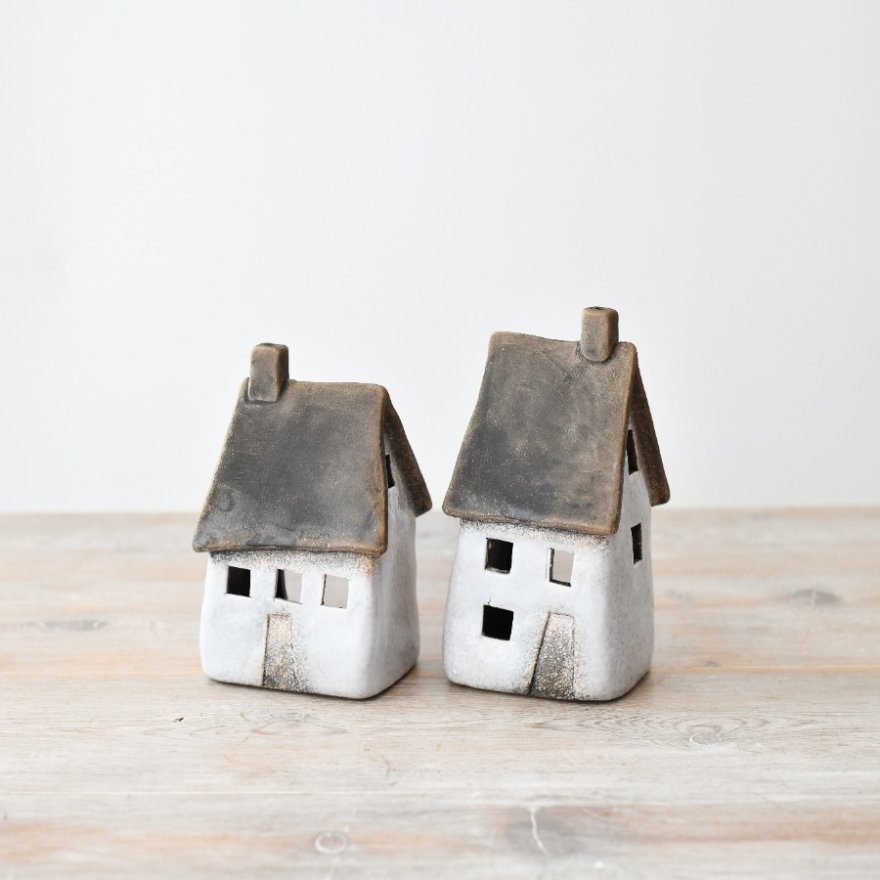 Speckled White Ceramic Windlight House 17.3cm